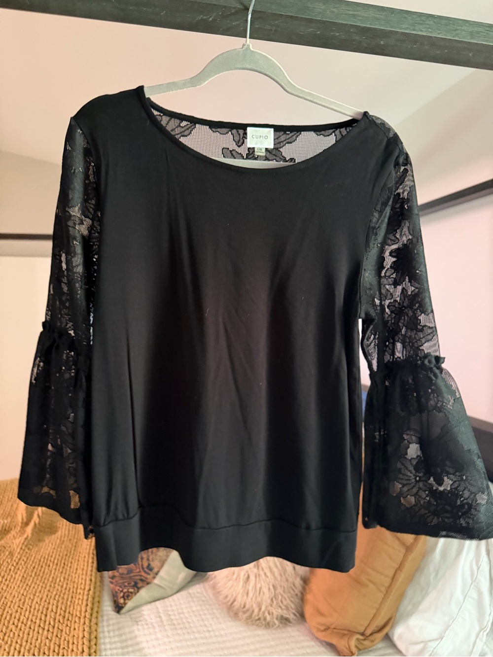 Cupio Black Lace Bell Sleeve Blouse